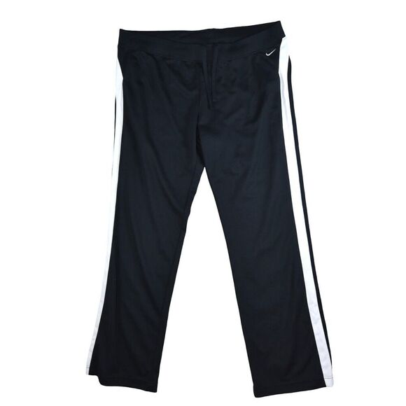 Vintage Nike Track Pants Black White Swoosh Sweatpants Y2K XL Wide Legs - Picture 1 of 8
